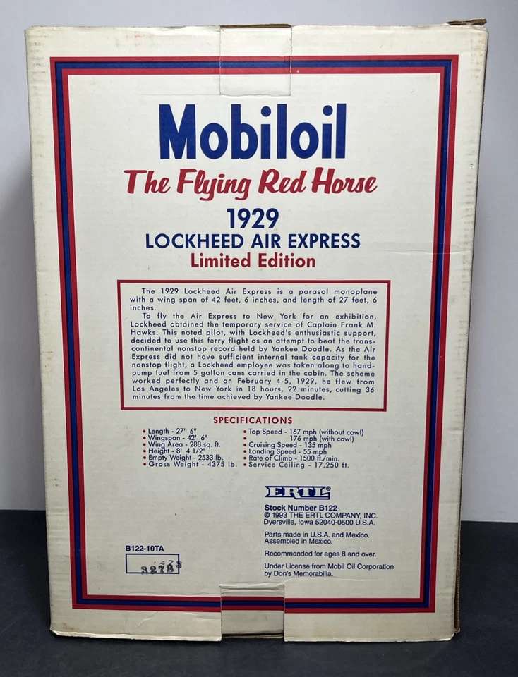 MobilOil  1929 LOCKHEED AIR EXPRESS AIRPLANE DIECAST 1993 ERTL BANK 1:43 - Image 2 of 4