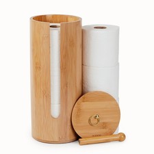 Bamboo Toilet Paper Storage with Dual-Use Lid, Freestanding Bathroom Tissue O...