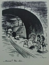 Raymond Peynet: The Surprise, Humorous Signed Engraving, 1943