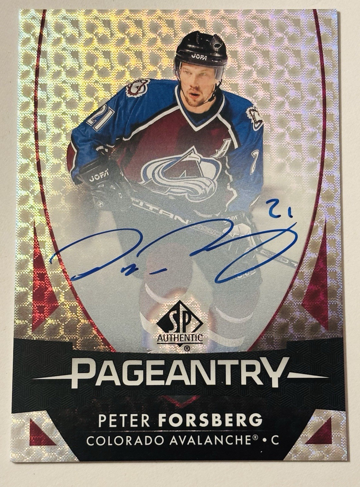 2025-26 Upper Deck SP Authentic Pageantry P-51 Peter Forsberg Auto On Card