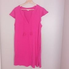 Talbots Pink Cover Up Dress M Cotton Beach Tunic Tassel V Neck Women