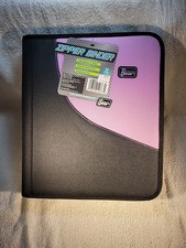 Tech Gear Zipper Binder Black/Purple 1.5" Ring Inside Pocket NEW School Supplies