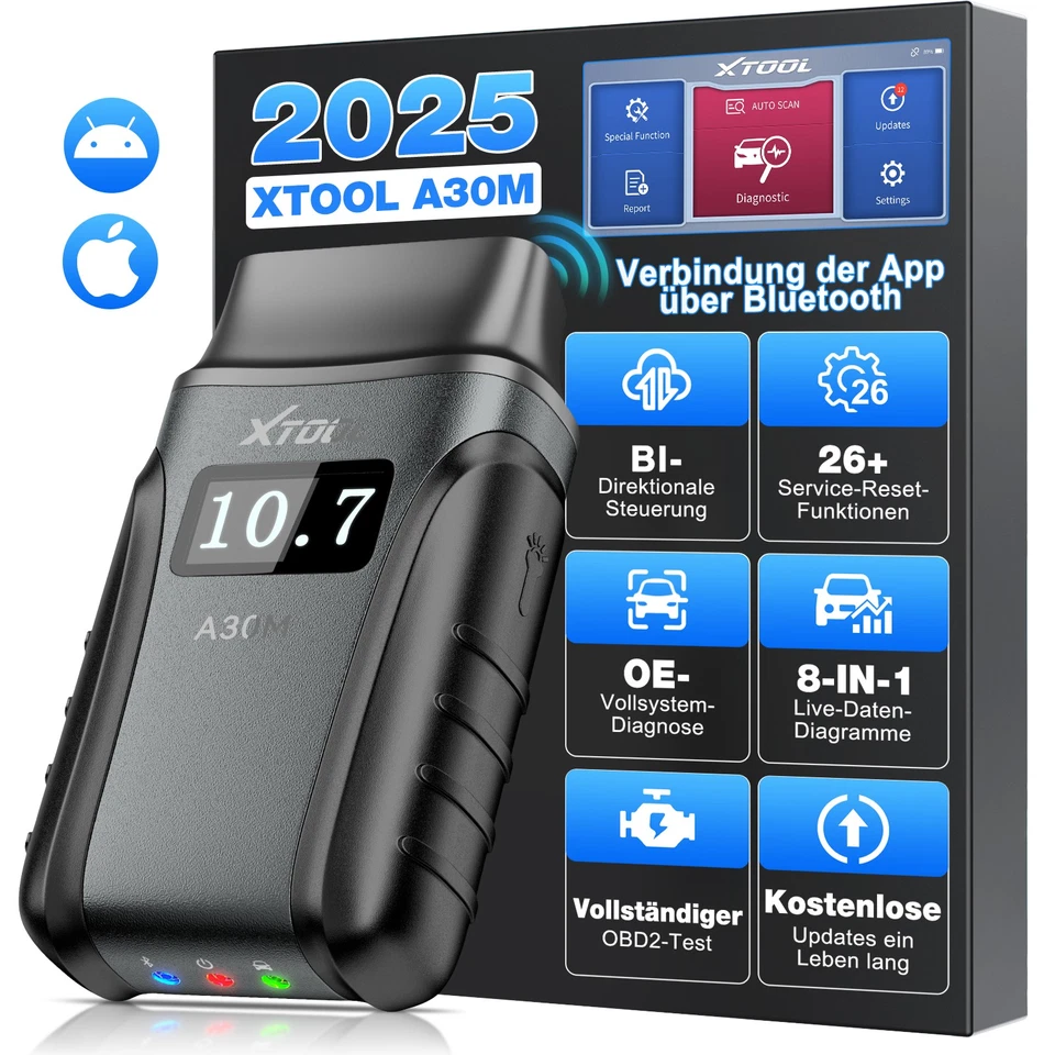 XTOOL A30M Profi KFZ OBD2 Diagnosegerät Bluetooth Alle Autofunktion Kostenlos DE