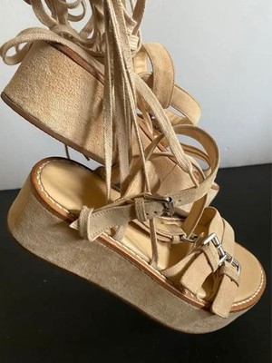Women 7.0US Ann Demeulemeester Women Shoes Wedge Sandals Beig Limited Edition VH