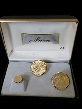 Vtg Anson Goldtone Cuff Links & Tie Tack In Box