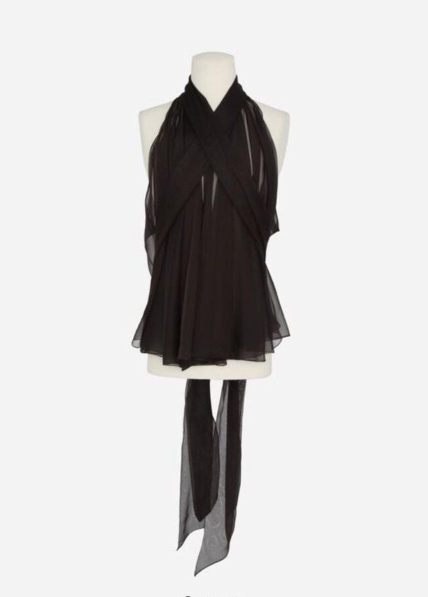 SS24 Saint Laurent Top Noue Mousseline Chang Marrone Fonce