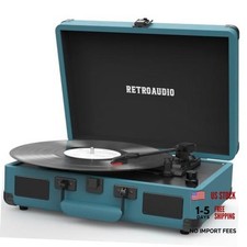 Vinyl Record Player 3-Speed Bluetooth Portable Suitcase Belt-Driven Smoke Blue