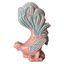 Vintage Ceramic Rooster Vase Chicken Pottery Pink Blue Haeger Style Country Farm