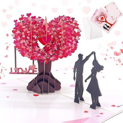 Pop Up Karte Liebesbaum 3D Valentinstag Glückwunschkarte mit Umschlag