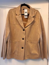 Favolosa giacca donna F&F ecopelle scamosciata marrone chiaro, nuova, taglia 16/18, Yellowstone