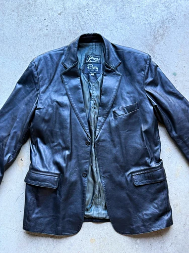 Remy Men’s Black Leather Blazer Jacket Lined Button Notch Collar 42 USA - product listing photo
