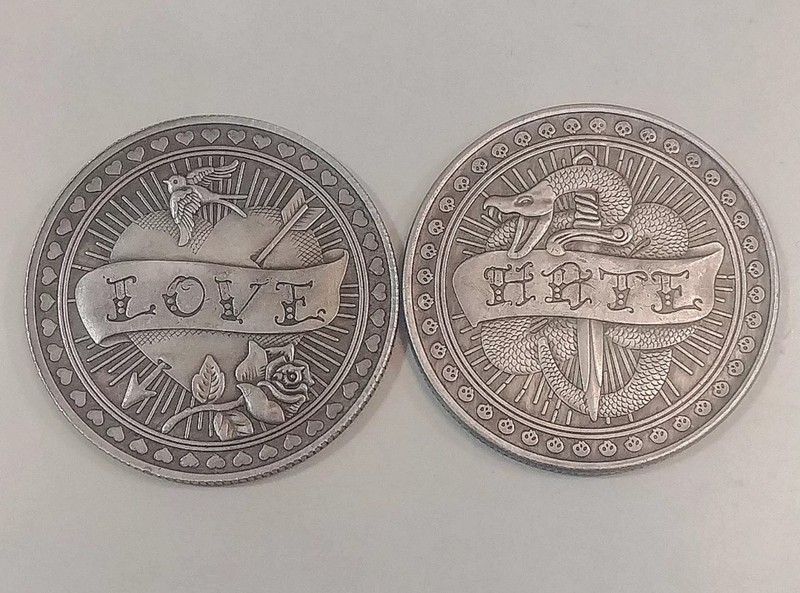 Gothic Love Hate Coin Vintage Style Token (1 Coin)