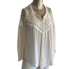 American Eagle Cream Lace Mesh Button Down Top SZ S Boho Romantic Peasant Dot