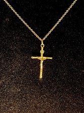 14KT GOLD PLATED CROSS CRUCIFIX CHARM PENDANT WITH 16 INCH ROPE NECKLACE - 2040