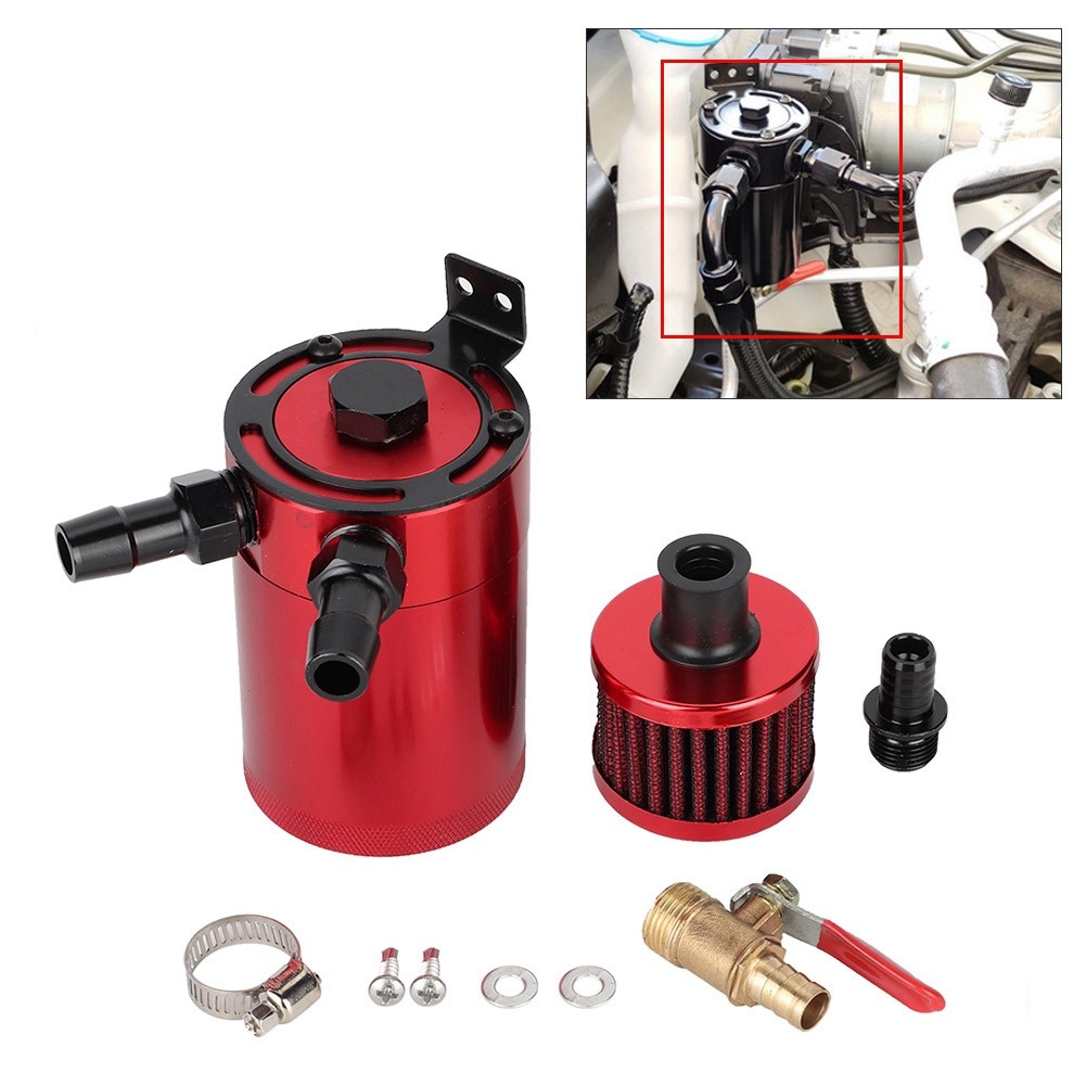 Aluminum Alloy Oil Tank Reservoir Catch Can & 2 Port Accessory Kit (Red)