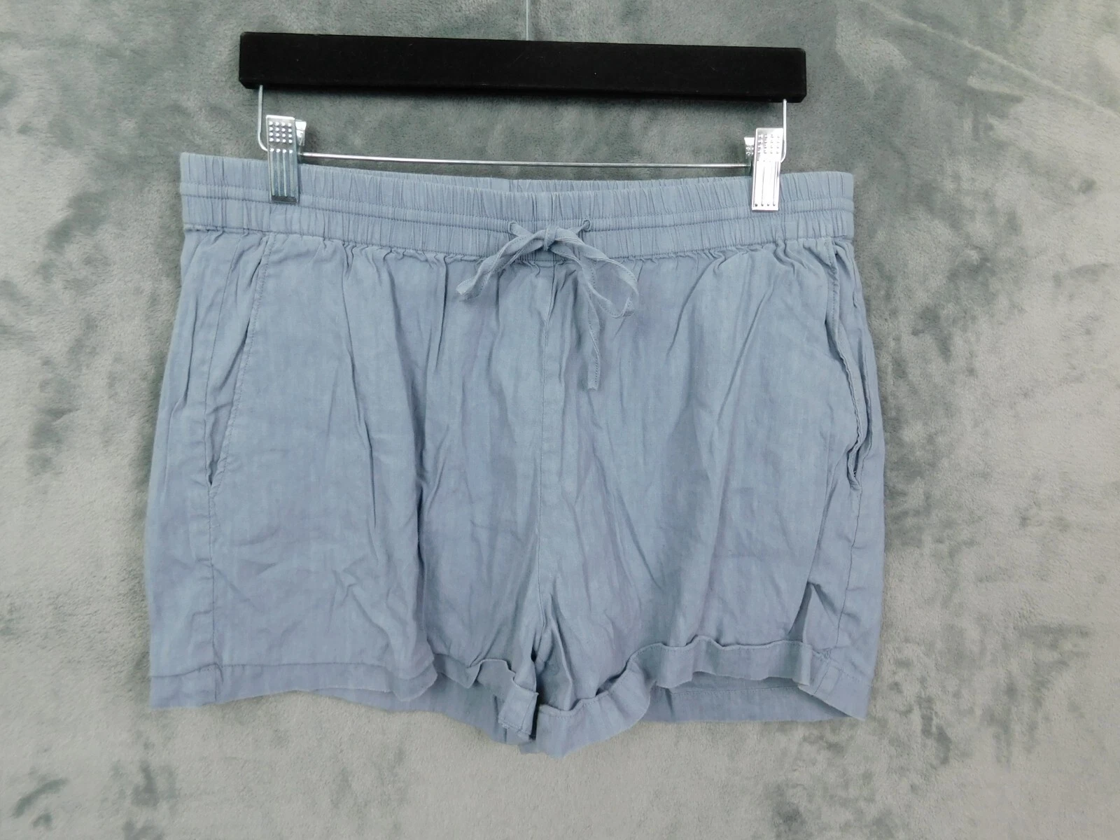 Theory Shorts Womens Large Blue Linen Drawstring Pull On Coastal Stretch