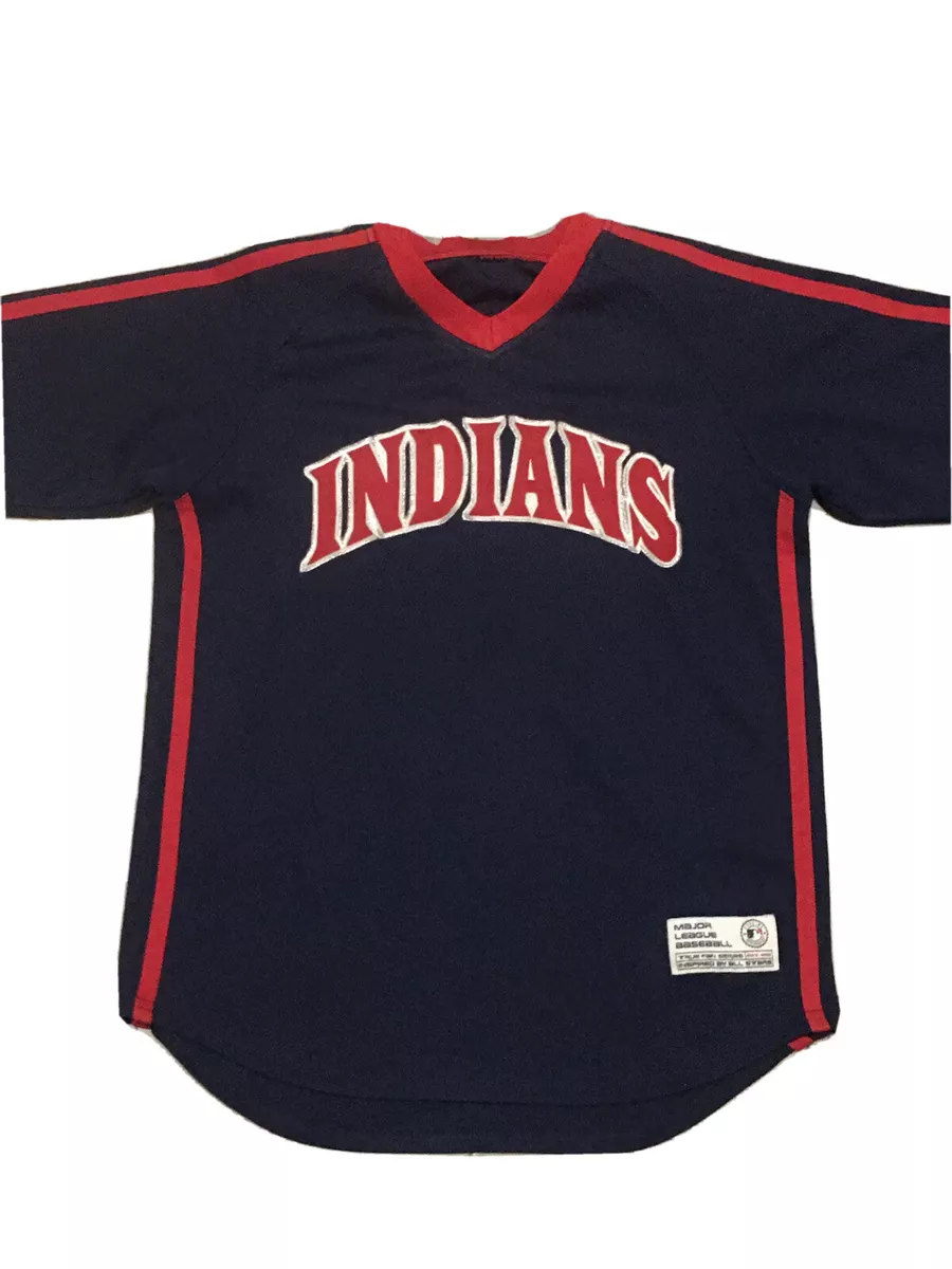 MLB True Fan Cleveland Indians Pull Over Youth M L Jersey Navy Blue W Red Trim