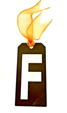 Letter F  Large Bookmark Cut Out Metal Brown Block Style