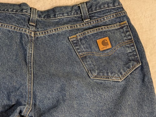 Vintage Carhartt Mens Jeans Relaxed Work 38x32 Blue B460-DVB 100% Cotton Baggy - Picture 7 of 10