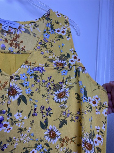 TEMPTED HEARTS Yellow Floral Sleeveless Summer V Neck Top Soft Stretch Back - 1X - Picture 9 of 19