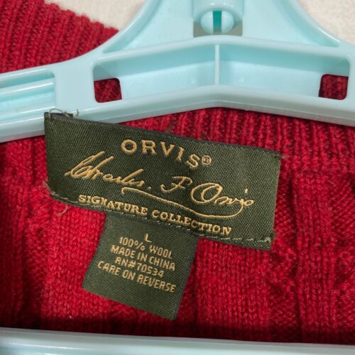 Orvis Vest Mens Large Red Wool Cable Knit Sweater Outdoor Signature Collection - Picture 4 of 7
