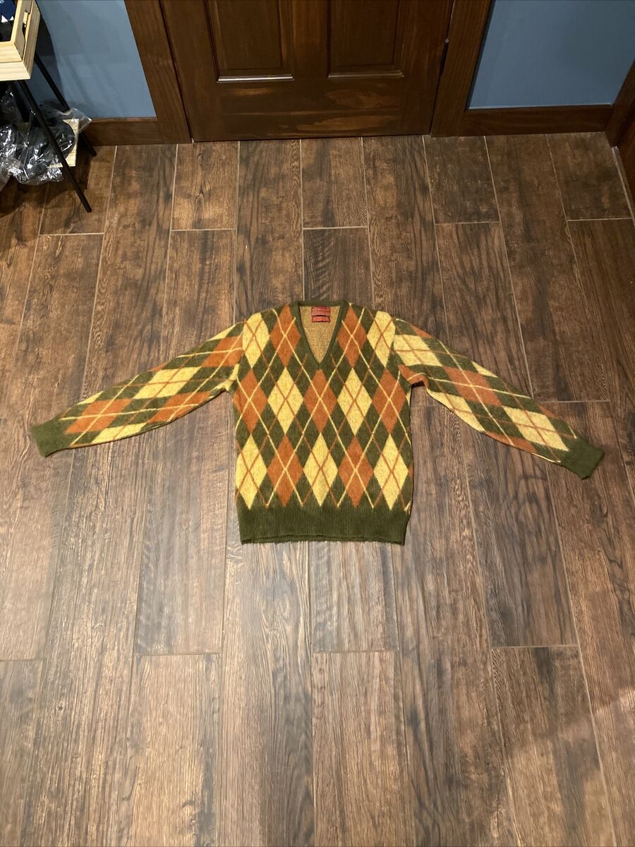 Vtg Kings Road Sears Men's Mohair Sweater Medium Argyle Kurt Vtg Kings Road Sears Men's Mohair Sweater Medium Argyle Kurt