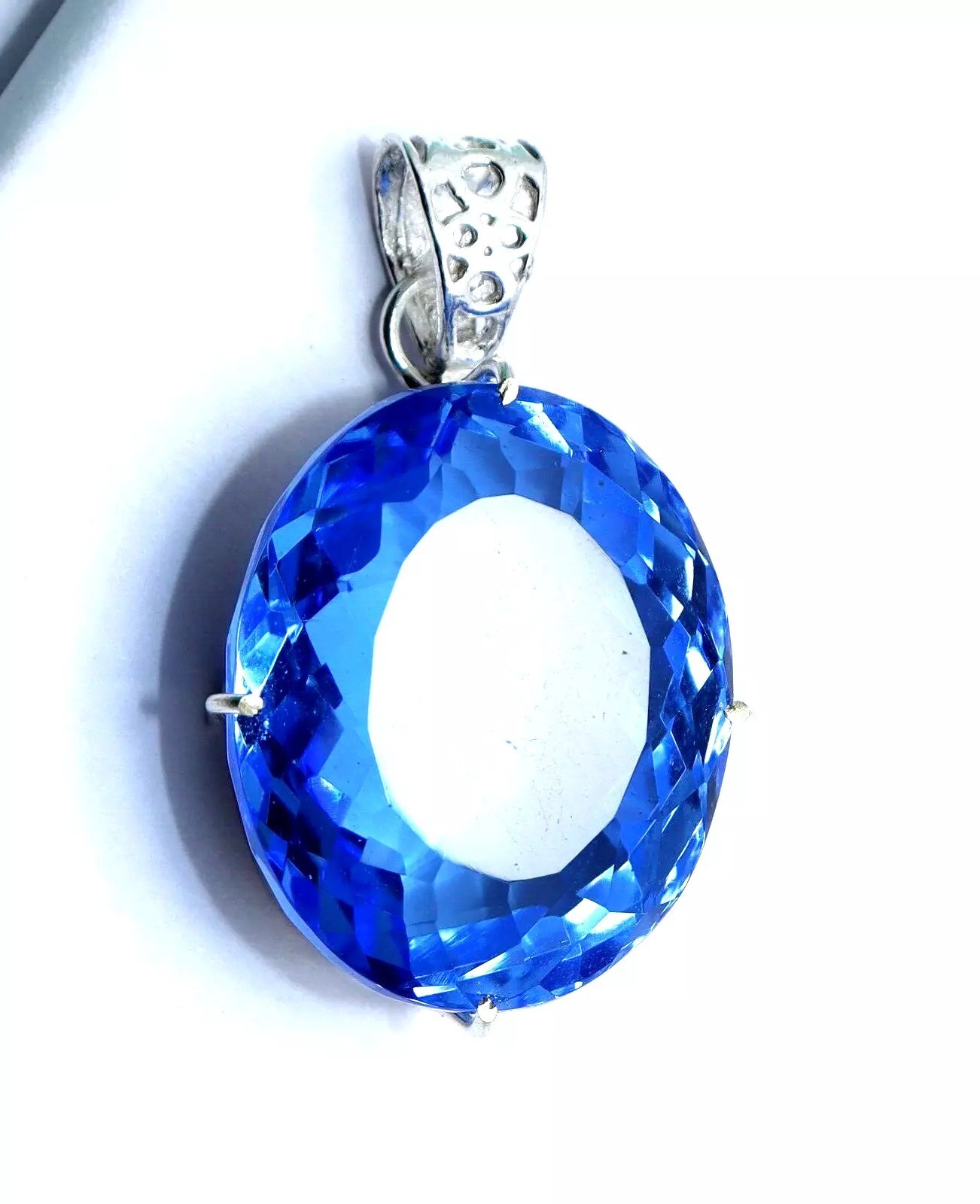 Certified 93 Ct Natural Blue Topaz 925 Solid Silver Pendant Loose Gemstone