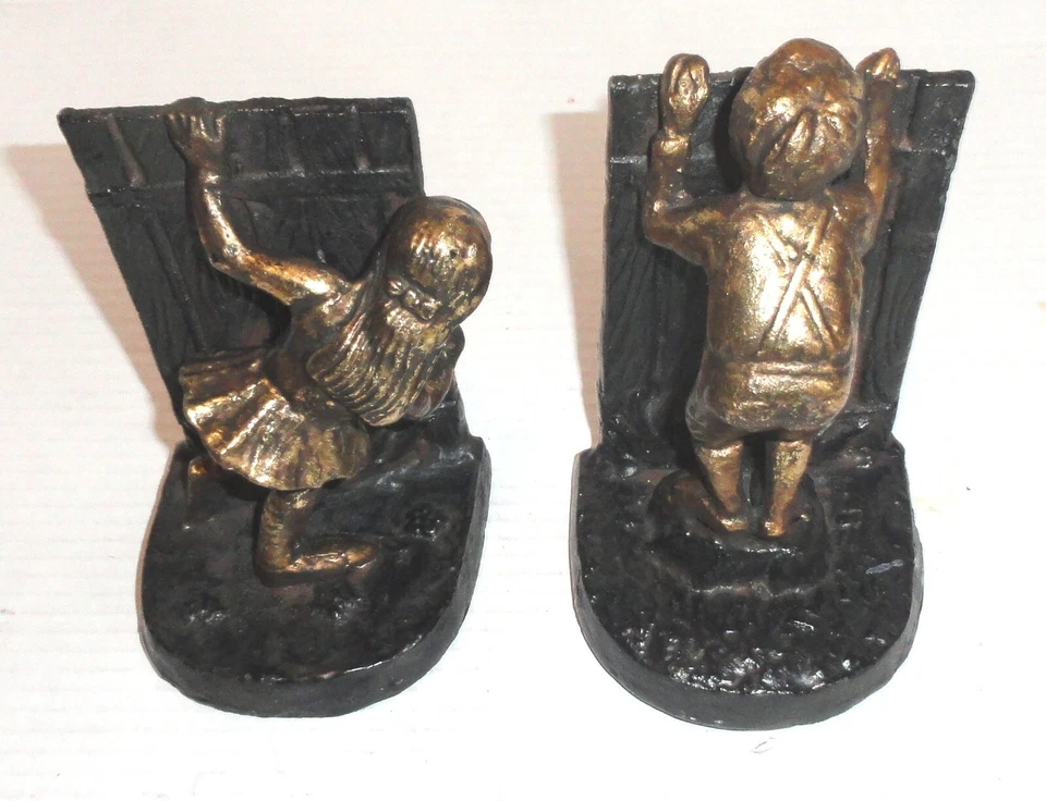 Sujetalibros SPI Boy and Girl Hide and Seek raro de metal bronceado de 6" de alto LEER POR FAVOR Foto 3 de 4