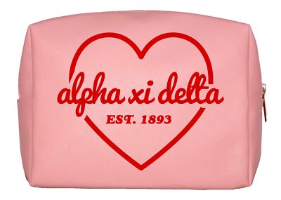 Sorority Shop Alpha Xi Delta Makeup Bag - Multi-Purpose PU Leather, Water-Res...