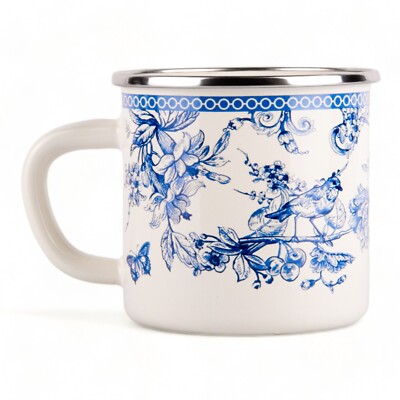 24 oz BLUE BIRD Enamel Mug Vintage Style For Picnic Camping Sturdy Hot/Cold OK