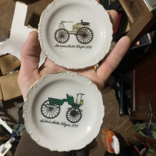 2 Vintage Collectors Motor Wagon Plates With Gold Trim And Scalloped Edges