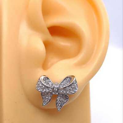 NWT Silver CZ Bowtie Ribbon Earrings Trending Bow Tie Shaped Bowknot Studs Trend