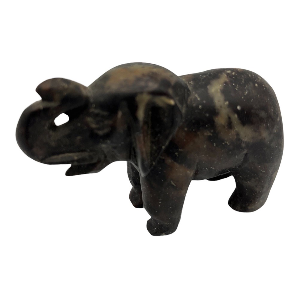 Hand Carved Dark Multicolor Stone Marble Elephant 3 1/2 in Long x 2 1/2 in Tall