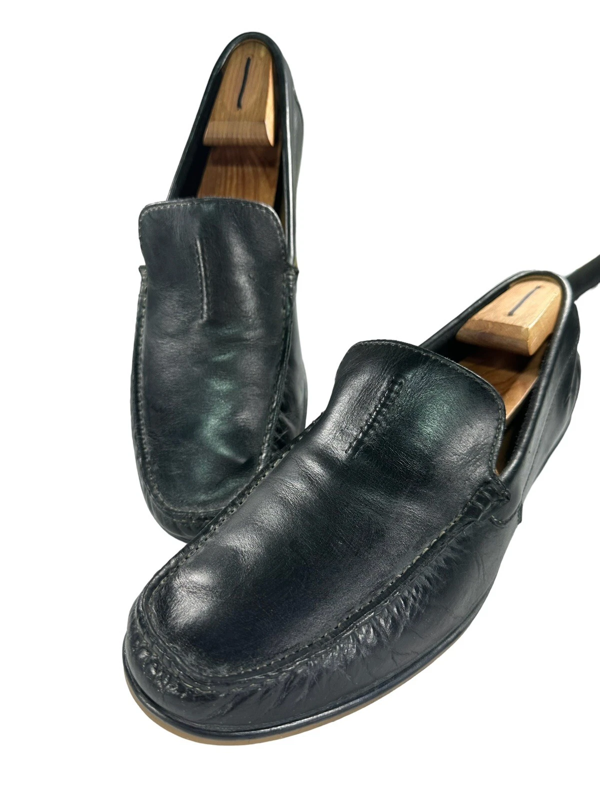 Scarpe mocassino da guida Clarks Ortholite taglia 9 5 M in pelle nera antiscivolo