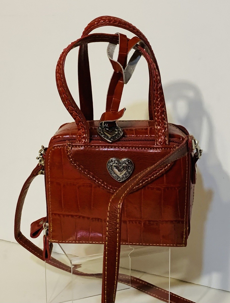 小物入れ BREXTON COLLECTION Brighton Croc Embossed Leather Woven Mini Box Bag Red Chic Leather