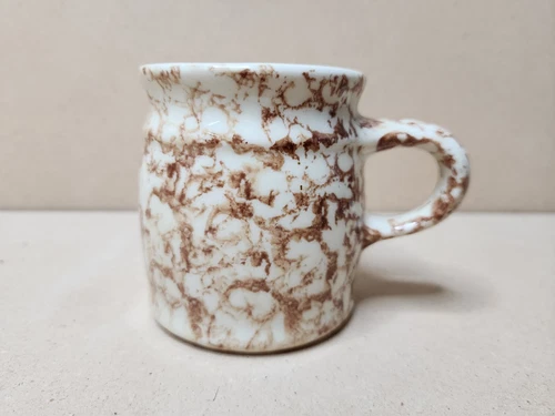 Vintage Roseville Friendship Pottery Brown Spongeware Mug 3.5"