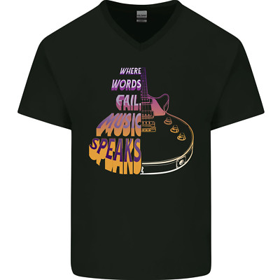 Wo Worte Fail Music Speaks Gitarre Rock Herren V-Ausschnitt Baumwolle Maglietta