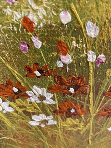 Vintage Landscape Oil Painting Art Signed Cheron 15.5”x19.5” | Picking Flowers - Picture 8 of 11