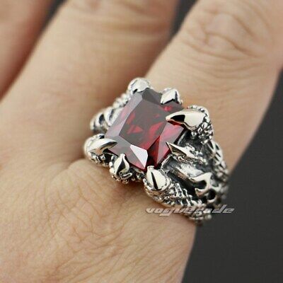 925 Sterling Silver Dragon Claw Ring CZ Stone Mens Punk Ring 925 Sterling Silver Dragon Claw Ring CZ Stone Mens Punk Ring