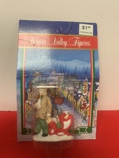 Vintage Winter Valley Figures-Porcelain Man Pulling Sled-New