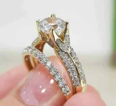 Round Cut Lab Created Diamond Women's Wedding 14k Yellow Gold Filled Ring Set