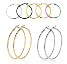 Stainless Steel Gold Rose Gold Black Silver Simple Round Hoop Earrings 10-70mm