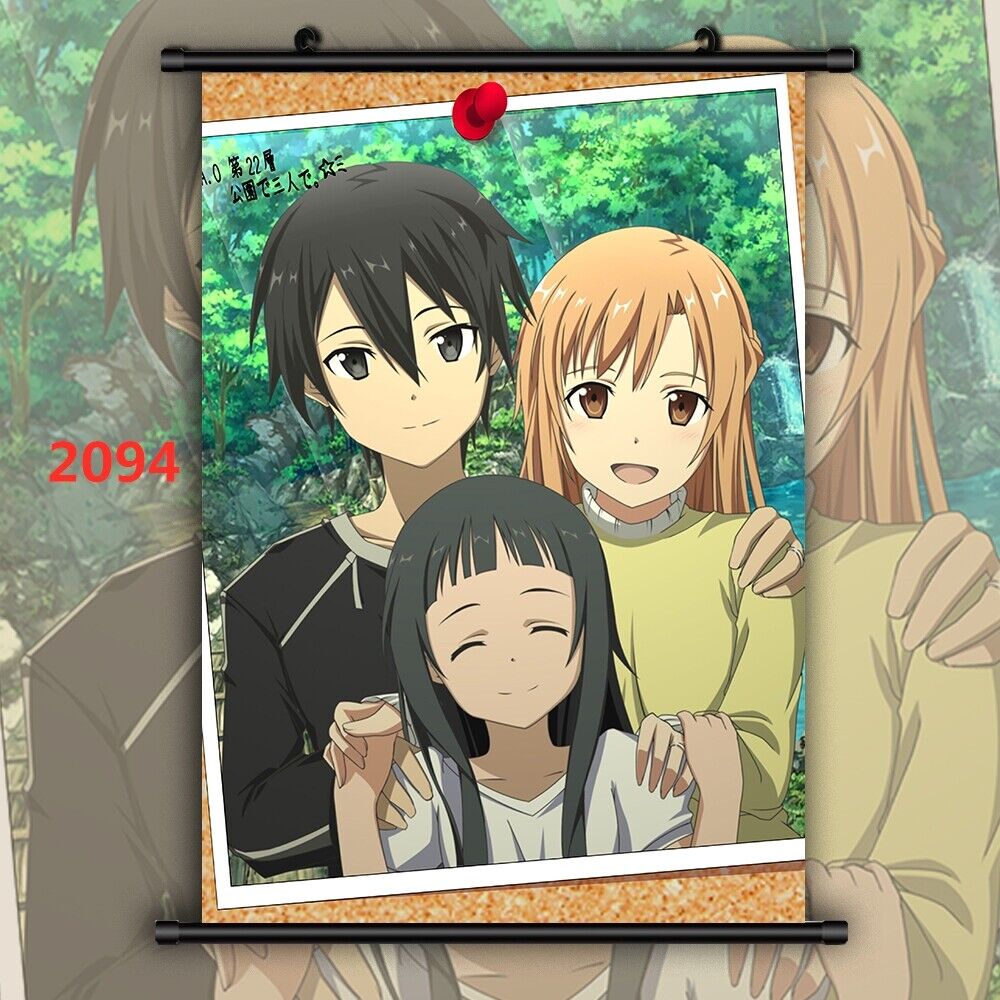  Sword Art Online Home Decor Anime Cosplay Wall Scroll Poster  Kirito & Asuna & Yui 17.7 X 49.2 Inches-124: Posters & Prints