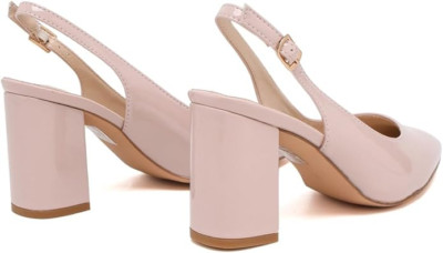 Damen-Pumps mit spitzer Spitze, Knöchelriemen klobige Absätze Blocksandalen