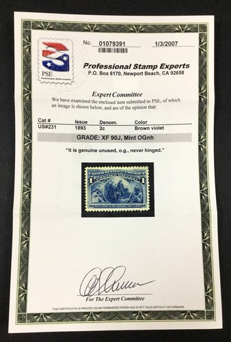 MOMEN: US STAMPS #230 MINT OG NH PSE GRADED CERT XF-90J LOT #85365 - Picture 2 of 3