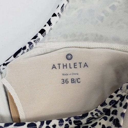 New Athleta Navy Blue With White Bikini Top Crossback 36 B C Underwire NWOT - Picture 7 of 11