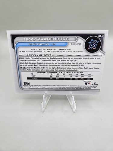 2024 Bowman Brock Vradenburg #BCP-62 rifrattore cromato /499 Miami Marlins - Foto 2 di 2