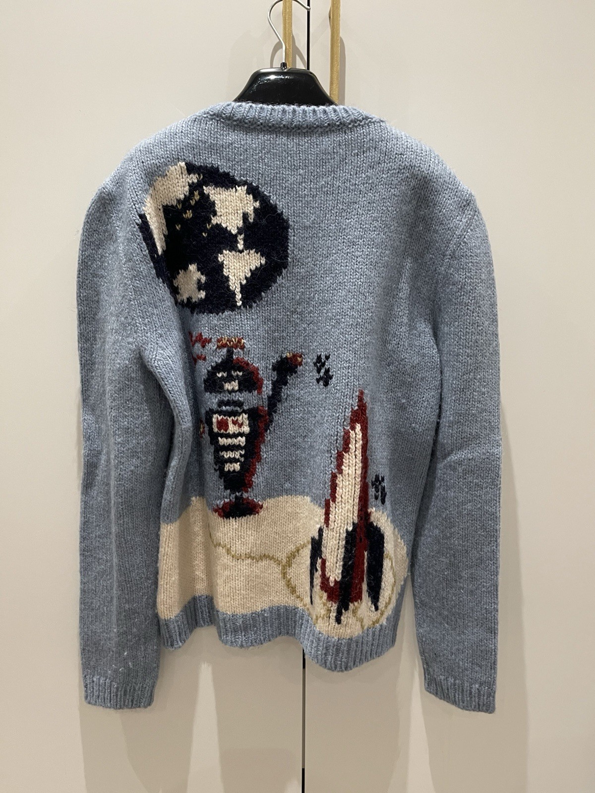 Maglione Saint Laurent Robot Design Manica Lunga Blu Taglia Large