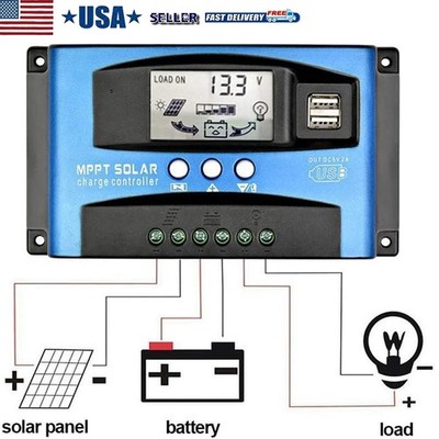 100A MPPT Solar Panel Battery Charge Controller 12V/24V Regulator Dual USB Port