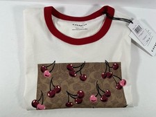 Coach Signature Square Cherry Organic Cotton T Shirt Size M NWT